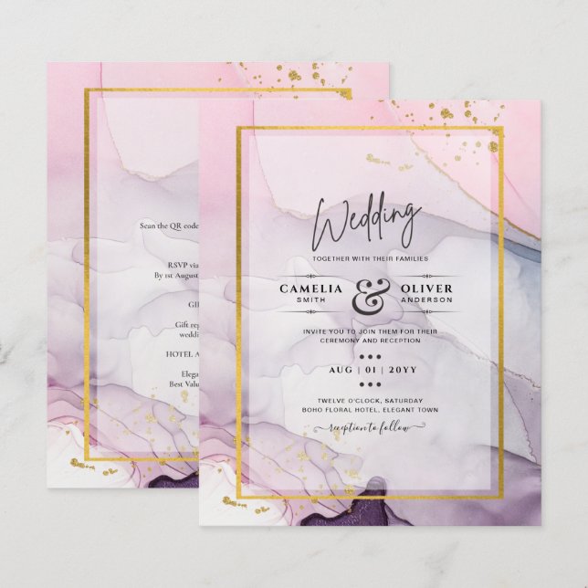 Lámina LeahG Pink Purple Lavender Gold TINK Wedding INVIT (Anverso / Reverso)