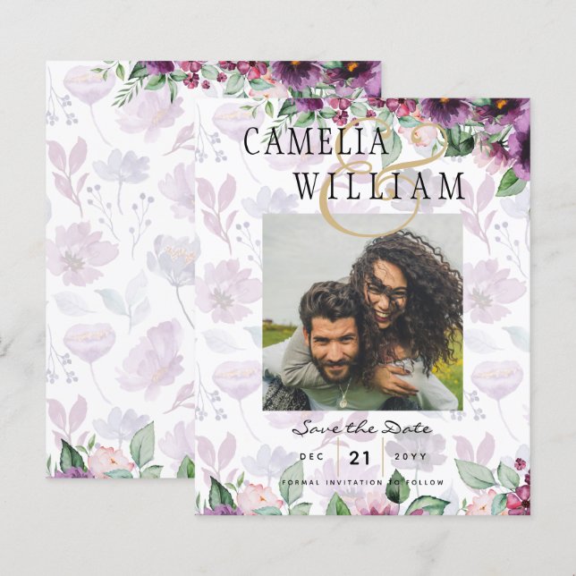 Lámina LeahG Plum Purple Berry Boda Floral Caer Invierno (Anverso / Reverso)