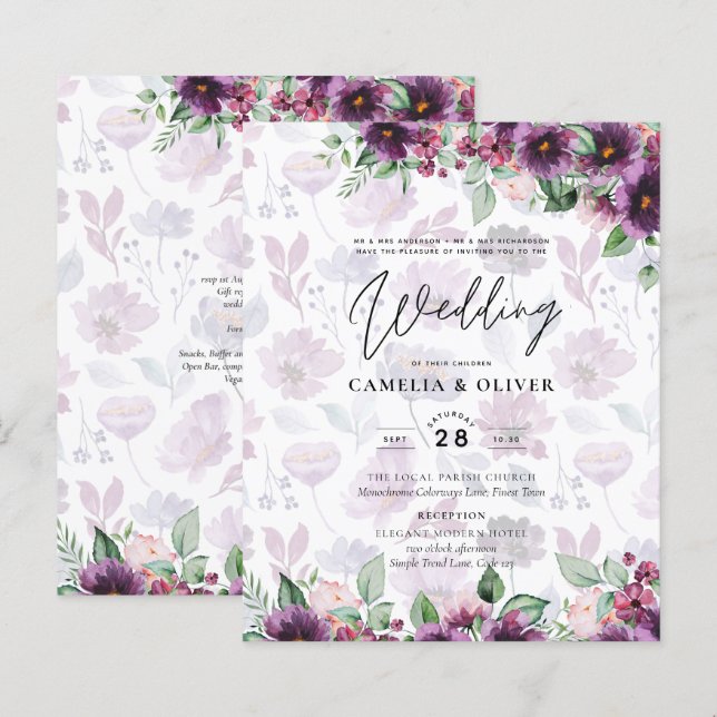 Lámina LeahG Plum Purple Berry Boda Floral Caer Invierno (Anverso / Reverso)