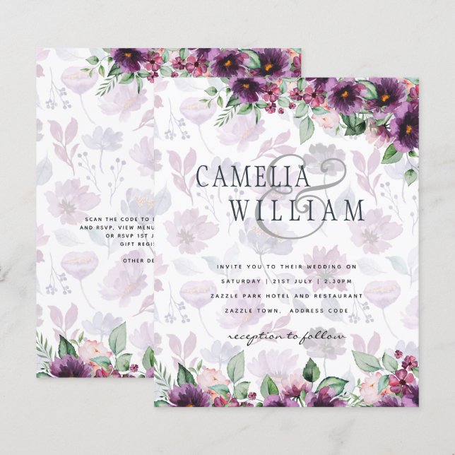 Lámina LeahG Plum Purple Berry Boda Floral Caer Invierno (Anverso / Reverso)