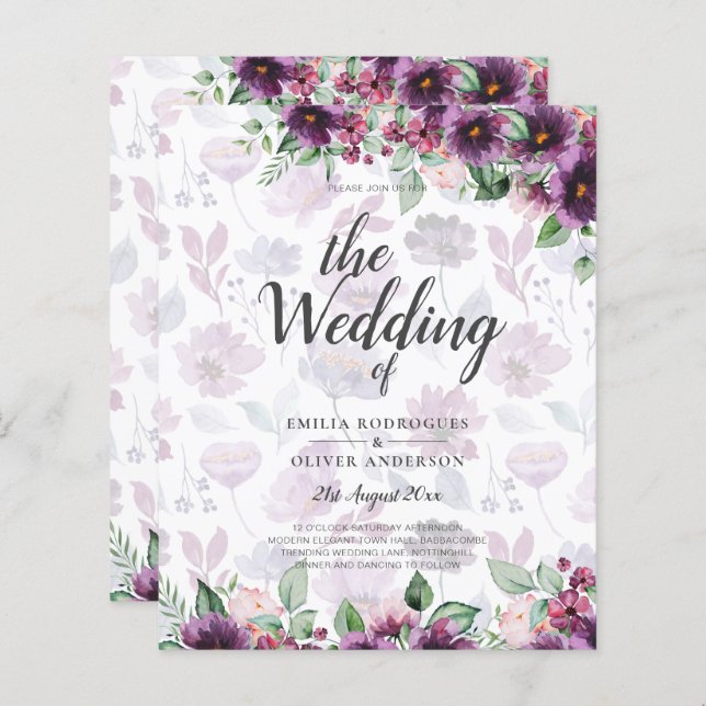 Lámina LeahG Plum Purple Berry Boda Floral Caer Invierno (Anverso / Reverso)