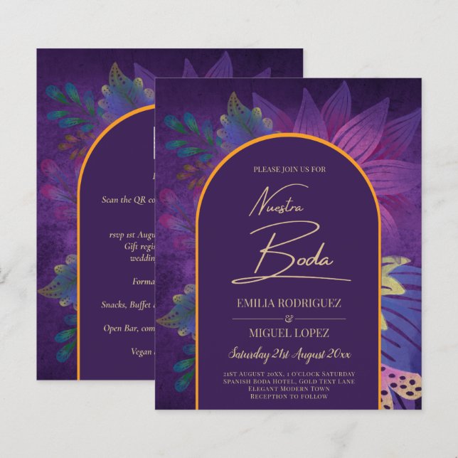 Lámina LeahG Plum Purple Gold JEWEL TONES Wedding INVITE (Anverso / Reverso)