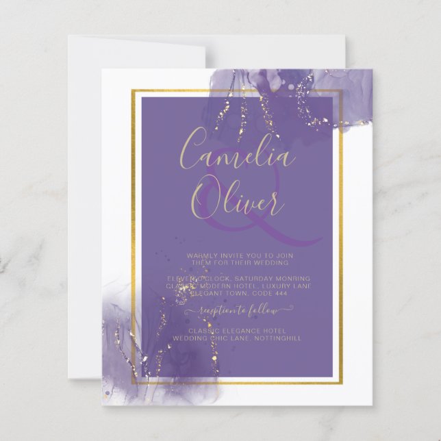 Lámina LeahG PURPLE GOLD Boda Lavender ALCOHOL INK (Anverso)