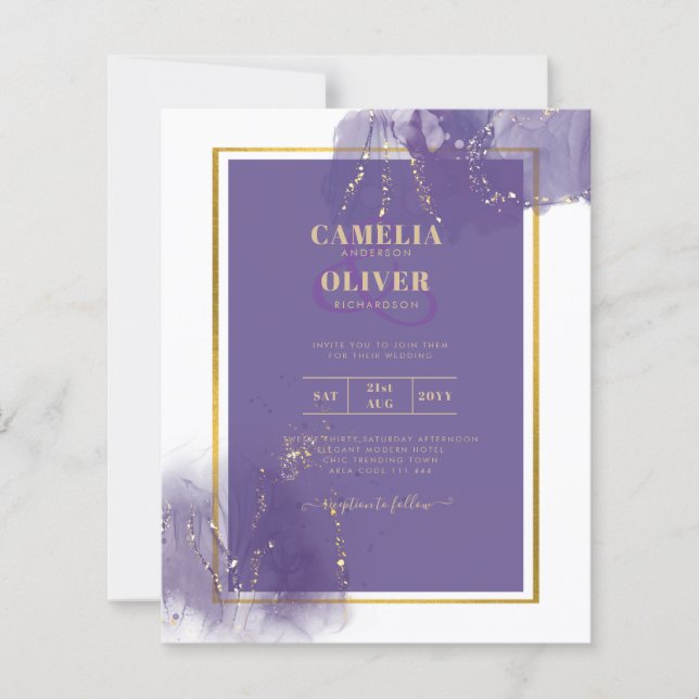 Lámina LeahG PURPLE GOLD Boda Lavender ALCOHOL INK (Anverso)
