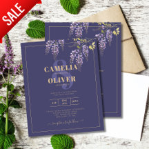 LeahG Purple Gold WISTERIA Floral Wedding INVITE