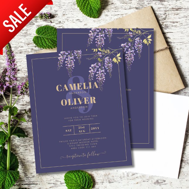 Lámina LeahG Purple Gold WISTERIA Floral Wedding INVITE (Subido por el creador)