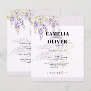 Lámina LeahG Purple WISTERIA Lace Floral Wedding INVITE