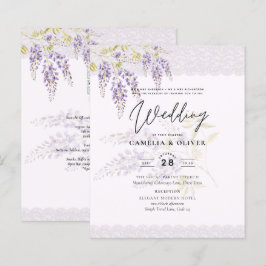 Lámina LeahG Purple WISTERIA Lace Floral Wedding INVITE