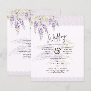 Lámina LeahG Purple WISTERIA Lace Floral Wedding INVITE