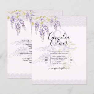 Lámina LeahG Purple WISTERIA Lace Floral Wedding INVITE
