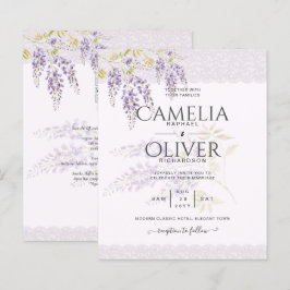 Lámina LeahG Purple WISTERIA Lace Floral Wedding INVITE