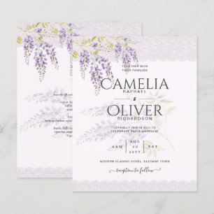 Lámina LeahG Purple WISTERIA Lace Floral Wedding INVITE