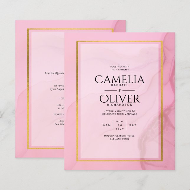 Lámina LeahG Rubor Pink Gold INK Ombre Wedding INVITE (Anverso / Reverso)