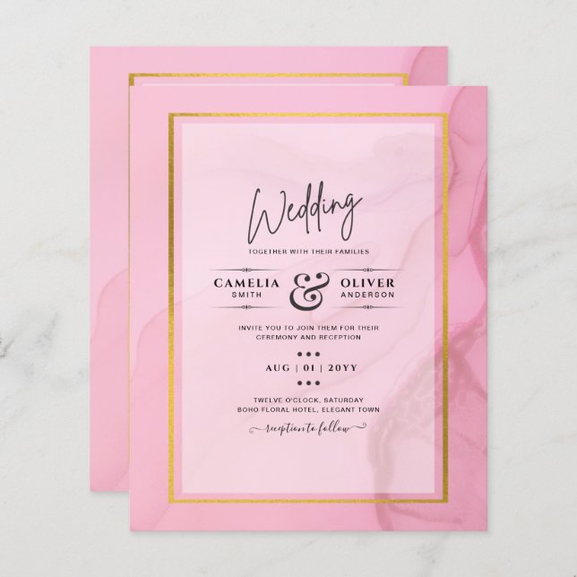 Lámina LeahG Rubor Pink Gold INK Ombre Wedding INVITE (Anverso / Reverso)