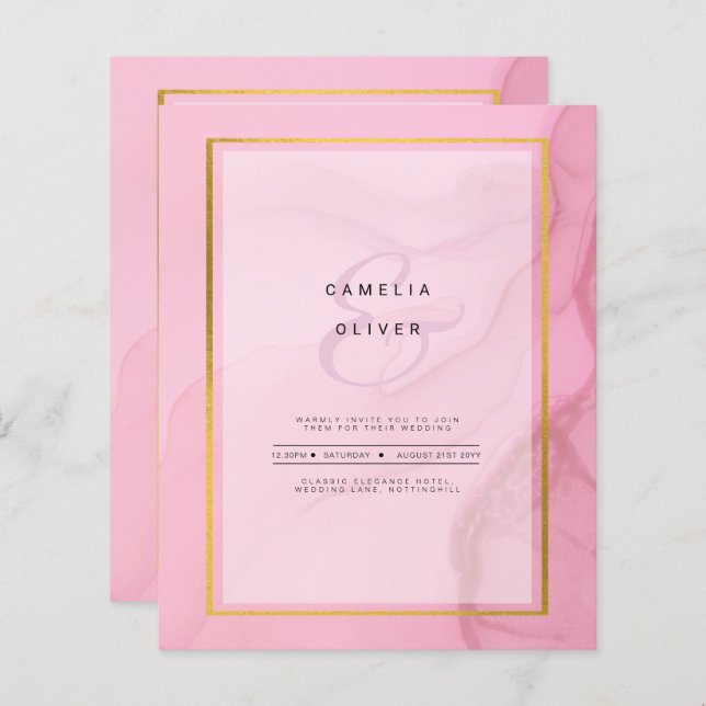 Lámina LeahG Rubor Pink Gold INK Ombre Wedding INVITE (Anverso / Reverso)