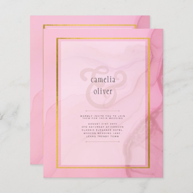 Lámina LeahG Rubor Pink Gold INK Ombre Wedding INVITE (Anverso / Reverso)