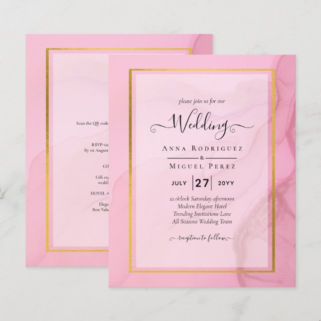 Lámina LeahG Rubor Pink Gold INK Ombre Wedding INVITE (Anverso / Reverso)
