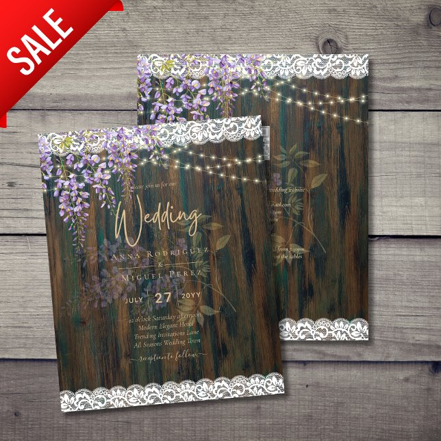 Lámina LeahG Rustic WISTERIA Lace Floral Wedding INVITE (Subido por el creador)