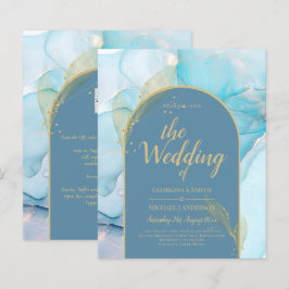 Lámina LeahG Sea Glass Gold Ink Aqua Blue Wedding INVITE