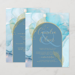Lámina LeahG Sea Glass Gold Ink Aqua Blue Wedding INVITE