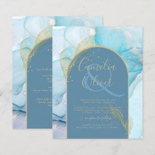 Lámina LeahG Sea Glass Gold Ink Aqua Blue Wedding INVITE