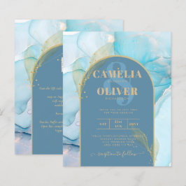 Lámina LeahG Sea Glass Gold Ink Aqua Blue Wedding INVITE