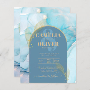 Lámina LeahG Sea Glass Gold Ink Aqua Blue Wedding INVITE