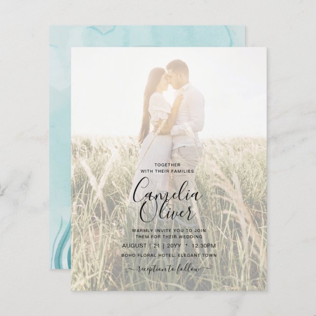 Lámina LeahG Sea Glass Ocean Coral Turquoise Blue INVITE (Anverso / Reverso)