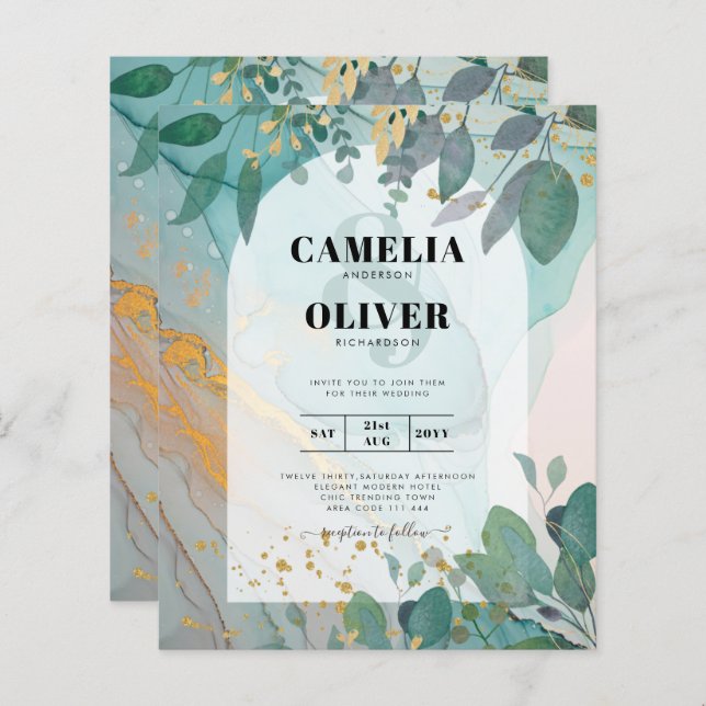 Lámina LeahG Seaglass Ink Verde azulado Gold Greenery Bod (Anverso / Reverso)