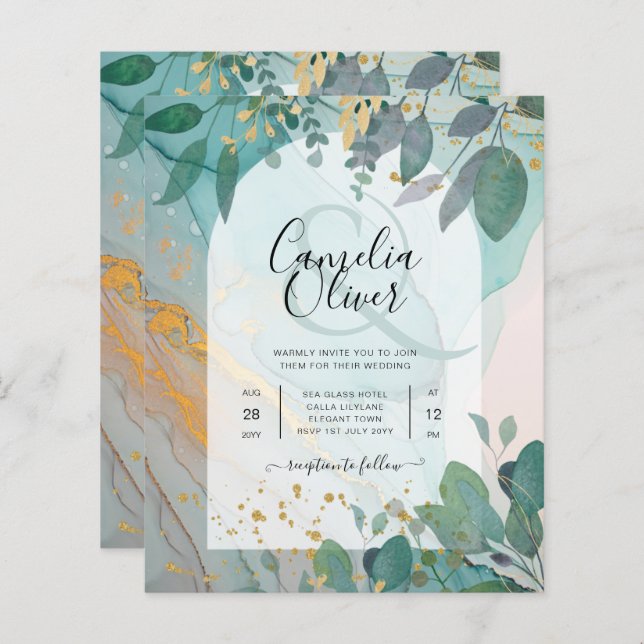 Lámina LeahG Seaglass Ink Verde azulado Gold Greenery Bod (Anverso / Reverso)