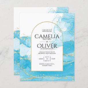Lámina LeahG Turquoise Gold Aqua Blue Wedding INVITE
