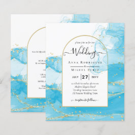 Lámina LeahG Turquoise Gold Aqua Blue Wedding INVITE