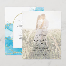 Lámina LeahG Turquoise Gold Aqua Blue Wedding INVITE
