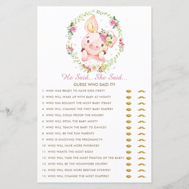 Lámina Lechón Rosa Cuerdo Dijo Que Dijo Juego (Anverso)