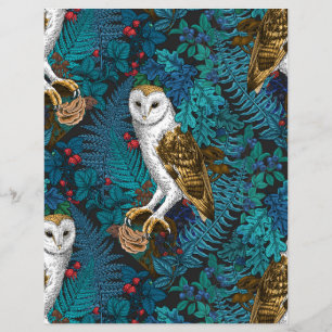 Lámina Lechuzas, helechos, robles y bayas 3