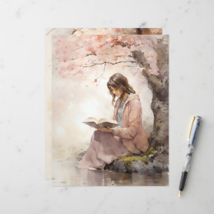 Lámina Leer bajo papel de cuaderno de noticias de primave