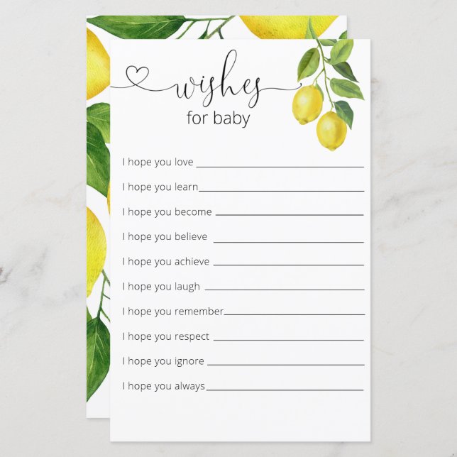 Lámina Lemon Baby Shower Quiere Un Bebé (Anverso / Reverso)