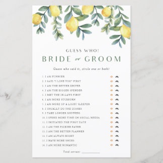 Lámina Lemon Bridal Shower Game Dijo que
