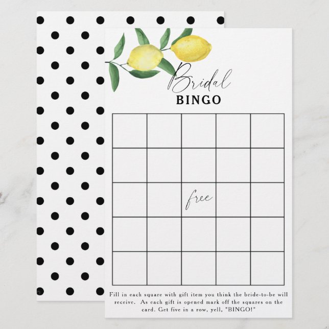 Lámina Lemon Citrus - juego de bingo de ducha de novia (Anverso / Reverso)