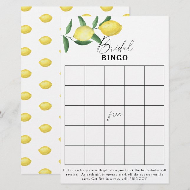Lámina Lemon Citrus - juego de bingo de ducha de novia (Anverso / Reverso)