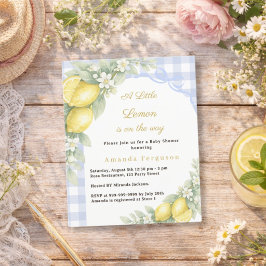 Lámina Lemon gingham blue bow boy Baby Shower invitation