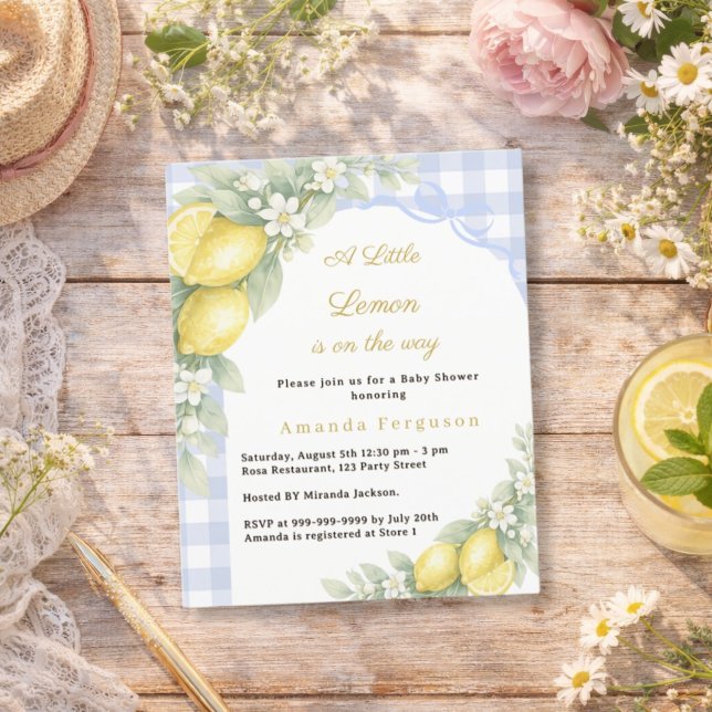 Lámina Lemon gingham blue bow boy Baby Shower invitation (Subido por el creador)
