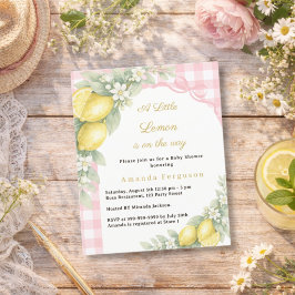 Lámina Lemon gingham pink bow girl Baby Shower invitation