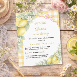 Lámina Lemon gingham pink bow girl Baby Shower invitation