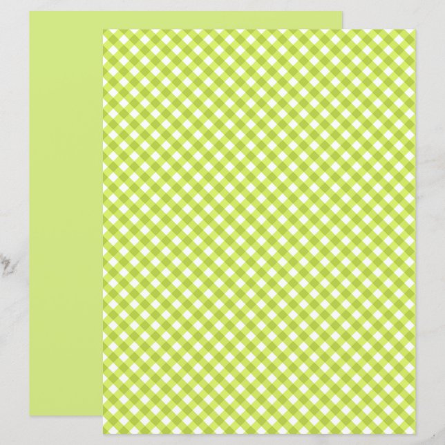 Lámina Lemon Green Gingham Scrapbook Paper (Anverso / Reverso)