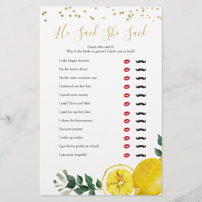 Lámina Lemon Main Squeeze Dijo Que Dijo Juegos (Anverso)