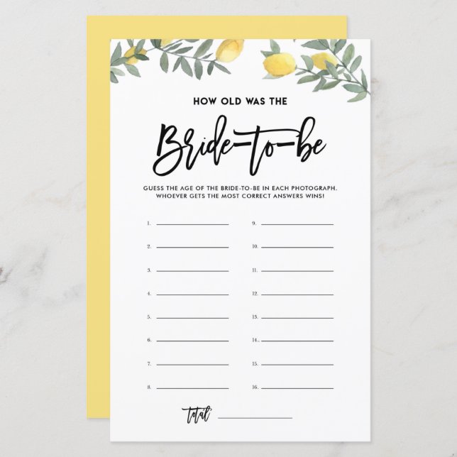 Lámina Lemon ¿Qué edad tenía el juego de la ducha de novi (Anverso / Reverso)