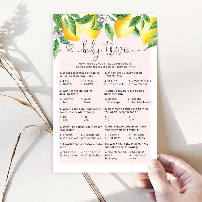 Lámina Lemon rosa Trivia bebé juego de ducha para bebé (Subido por el creador)