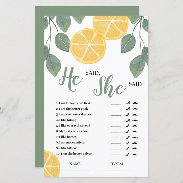 Lámina Lemon Slice Dijo que dijo que era un juego de novi (Anverso / Reverso)