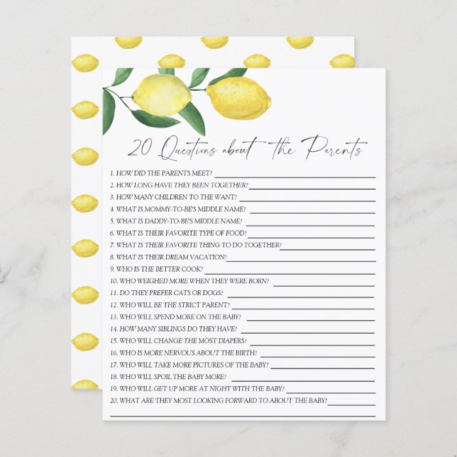Lámina Lemones - 20 preguntas sobre los padres (Anverso / Reverso)